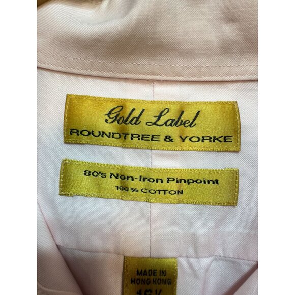 Roundtree & Yorke Gold Label Non-Iron Pinpoint Dress Shirt Mens 16.5 36T  Pink - Picture 3 of 11